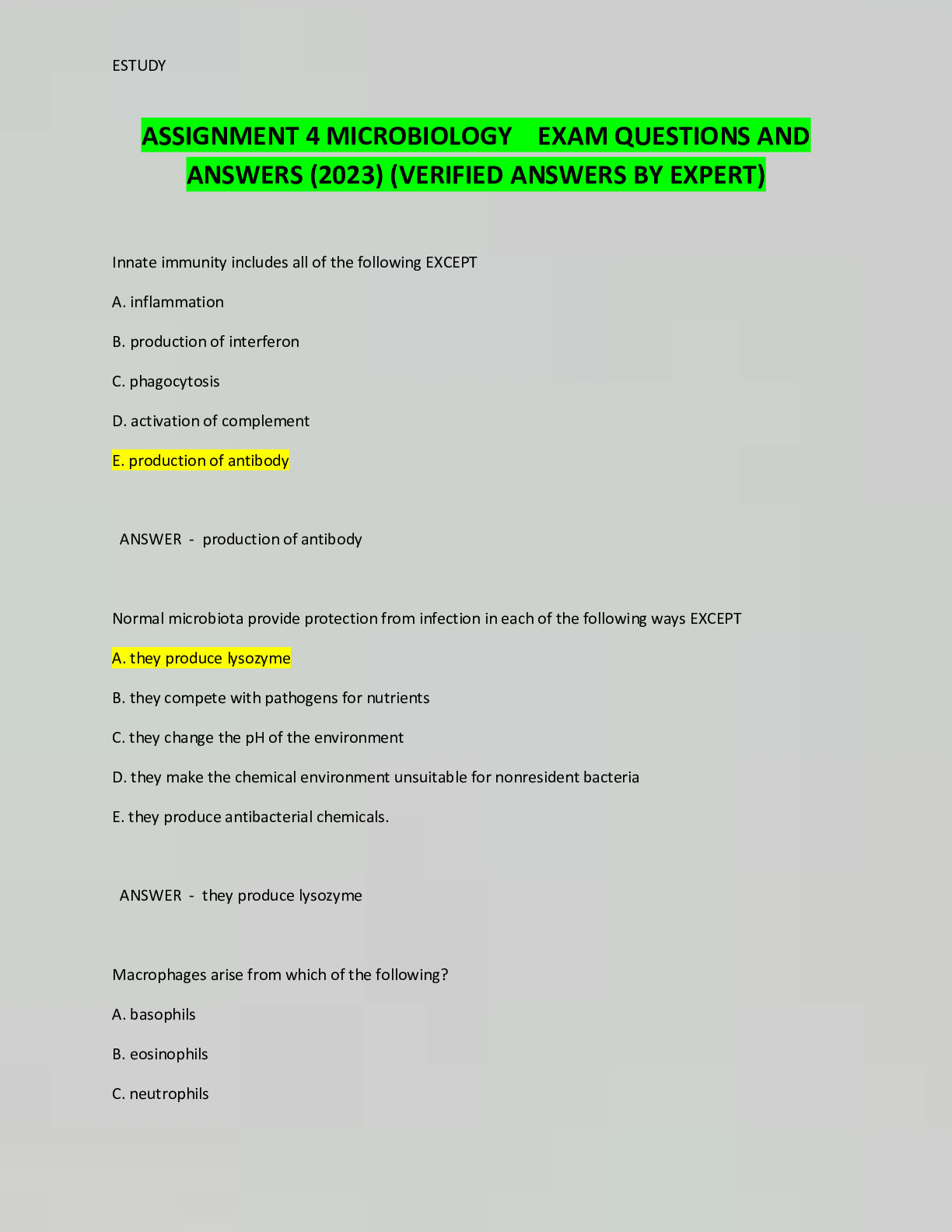 Preview image for ASSIGNMENT 4 MICROBIOLOGY EXAM QUESTIONS AND  ANSWERS (2023) (VERIFIED ANSWERS BY EXPERT)